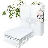 Wooflinen 100% Viscose Derived from Bamboo Sheets Set – Silky Soft Like Silk Bed Sheets – Matte White Bed Cover with Pillowcases – Cooling, Thick, Durable – California King, 4 Pc Set
