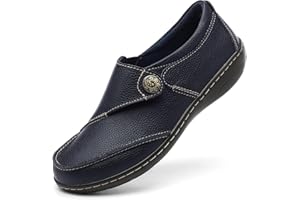 TERRIKAT Women's Classic Casual Leather Loafers Cute Moc Toe Slip On Comfort Walking Flats Lightweight Work Shoes