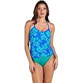 24th & Ocean Womens Underwire V-Neck Blouson Tankini Swimsuit Top