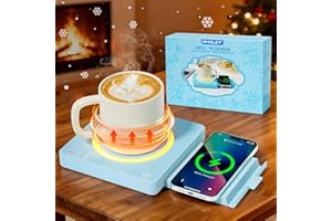 Serene Blue Mug Warmer, Coffee Cup Warmer for Desk, 15W Wireless Charging, 3 Heat Settings Temperature Controlled, 8H Auto Of