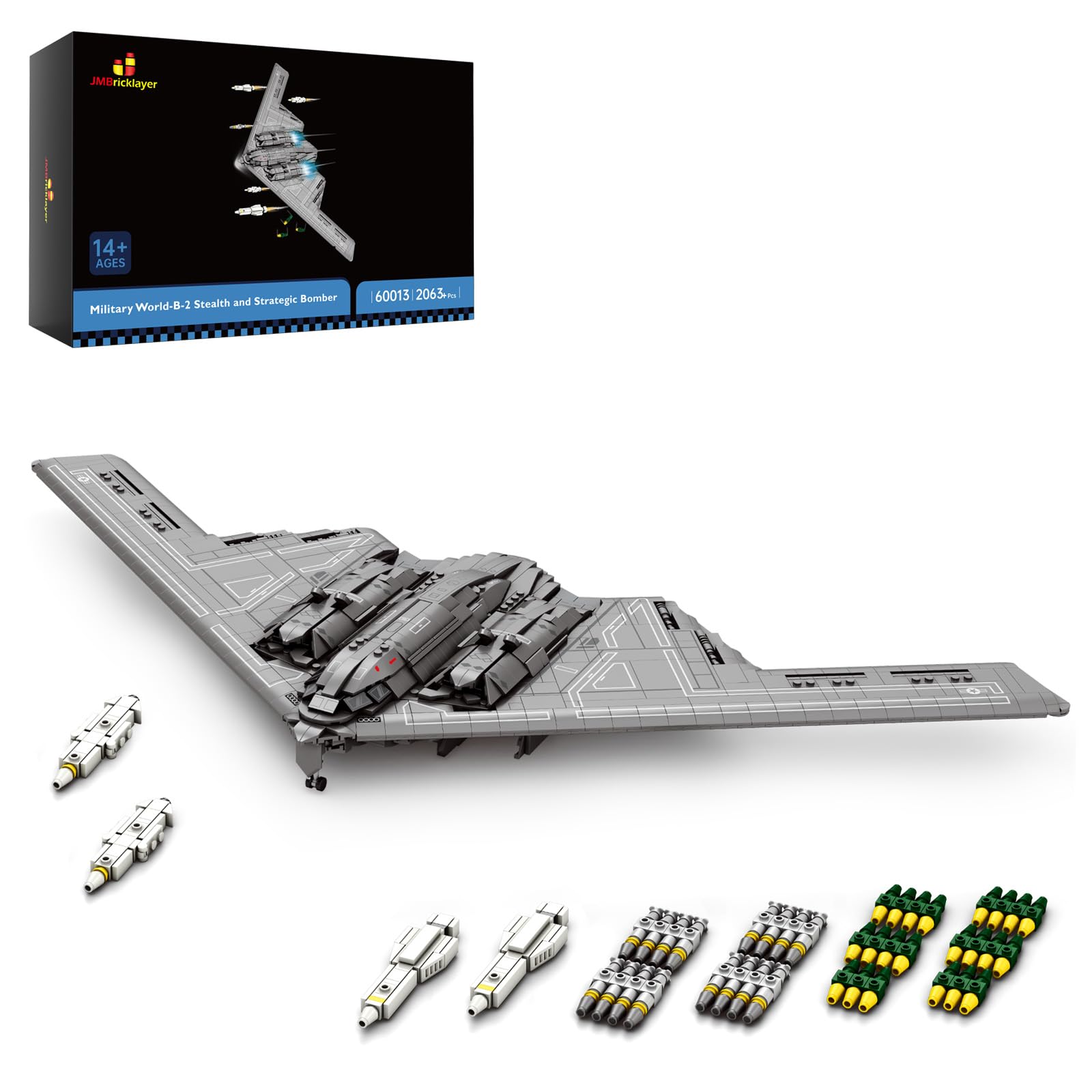 JMBricklayer Military Bomber Plane Building Blocks Set for Adults, 60013 B2 Fighter Jet Airplane Model, Aircraft Collection Home Decor Gifts for Boys 14+ Men and Military Fans (2063PCS)