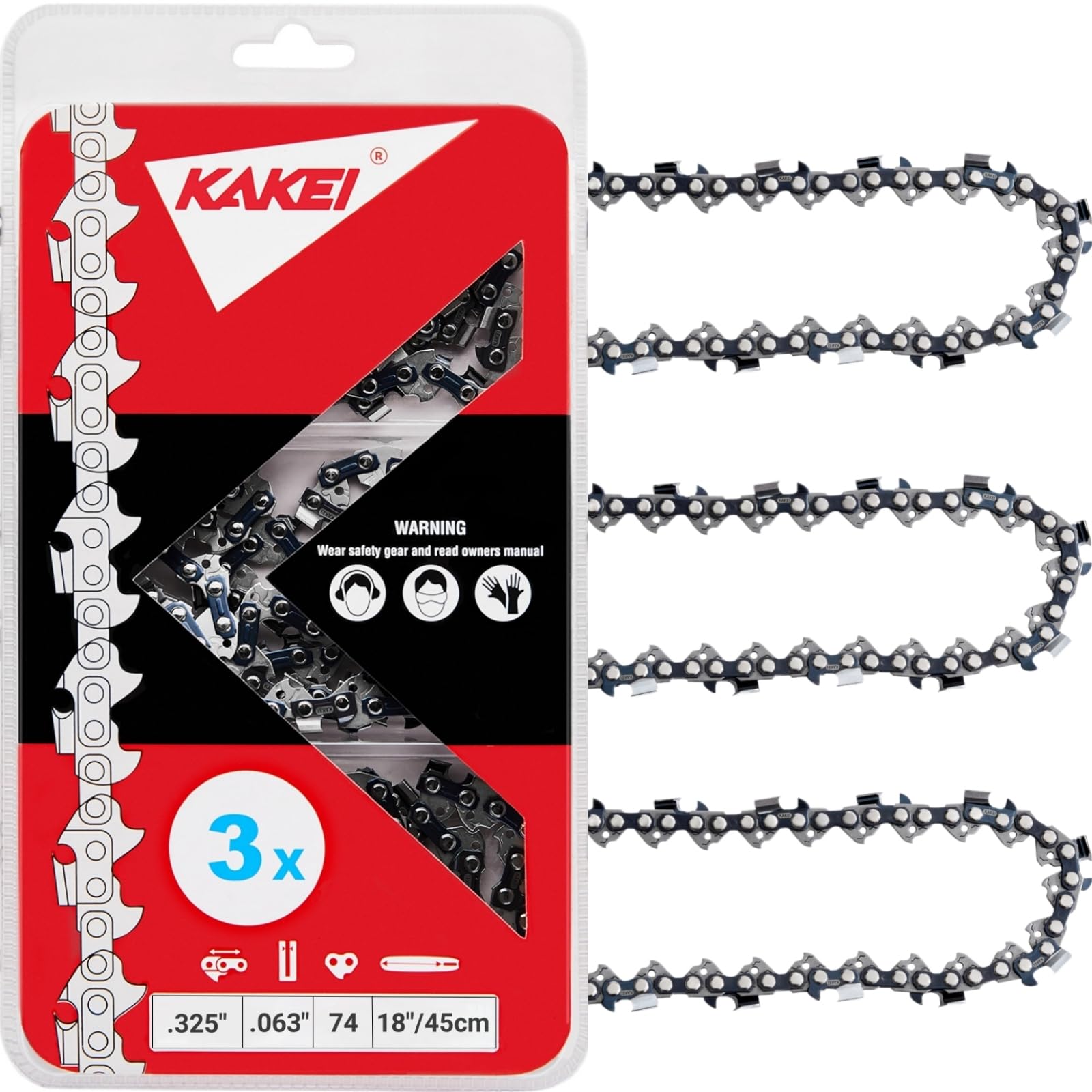 Photo 1 of KAKEI Stihl Chainsaw Chain 18 Inch .325" Pitch .063" Gauge 74 Drive Links- 26RS 74 Fits Stihl MS271 Farm Boss, MS291, MS311 and More- 36390050074, V74 (3 Chains)