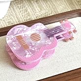 Pink Guitar Design Hair Claws Non Slip 3" Medium Hair Clips Women Girls Hair Accessories, Small Size