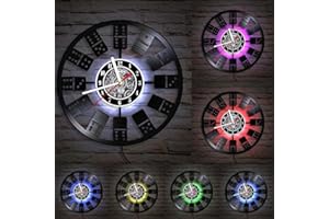 The Geeky Days Vintage Pai Gow Game Vinyl Record Wall Clock with LED Backlight for Casino Playroom Gambling Artwork Luminous 