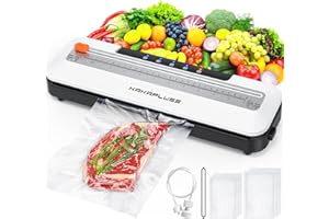 KAKAPLUSS Vacuum Sealer, Automatic Food Sealer Machine, Dry/Moist Sealer, Built-in Cutter, with 15 Sealing Bags & Air Suction Hose & Extra Gasket, for Bags, Jars and Containers Food Fresh and Storage, White