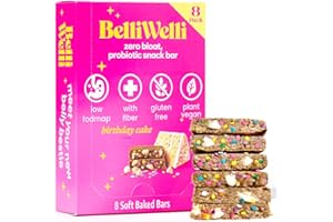 BELLI WELLI Belliwelli Soft Baked Probiotic Snack Bar | Gluten-Free, Dairy-Free, Vegan, & Low-FODMAP | Birthday Cake (8 Pack)