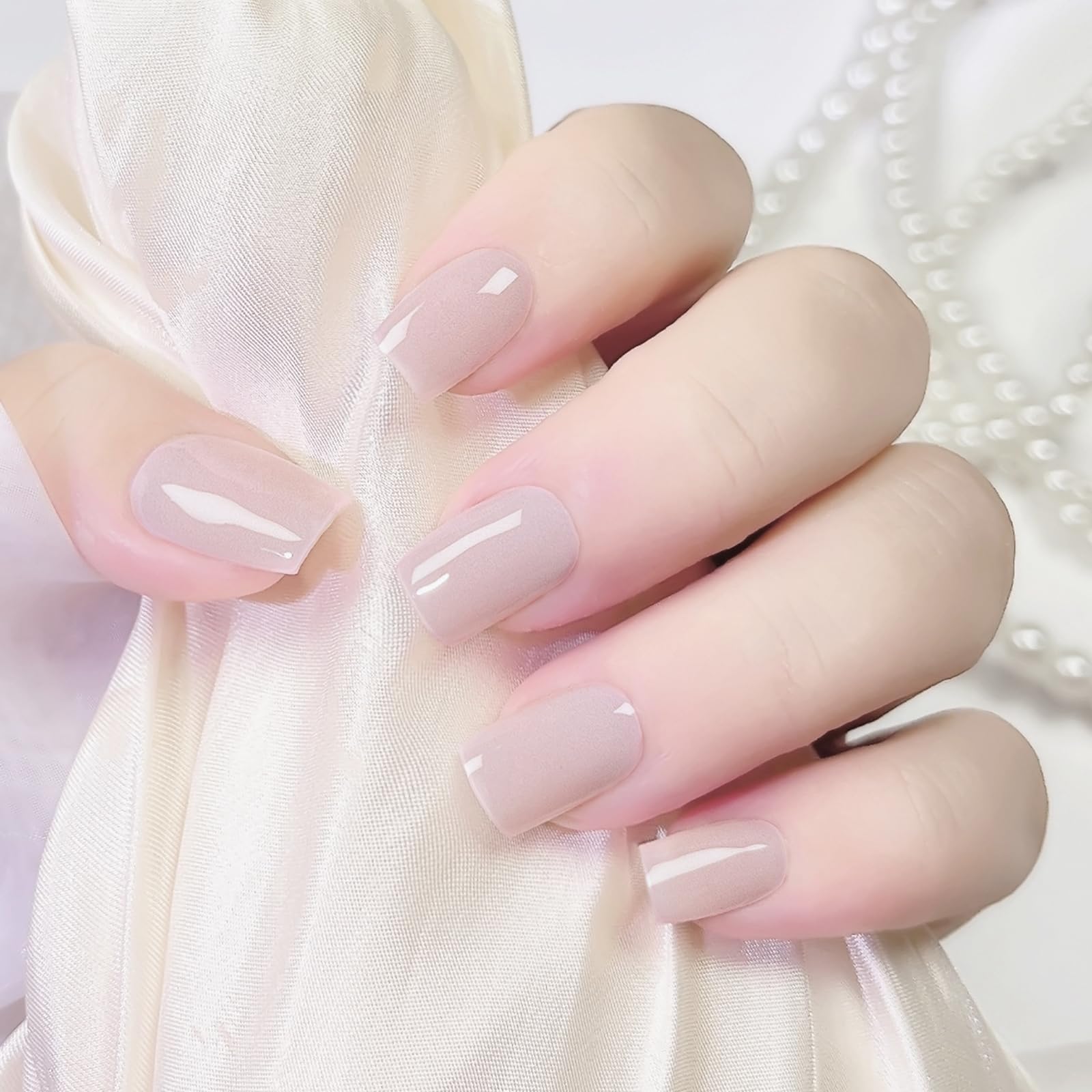 20Pcs Semi Cured Gel Nail Strips, Nude Beige Art Stickers Long-Lasting Waterproof Polish Wraps for Women Girls Decoration, Includes 2 Prep Pads, File & Wooden Stick