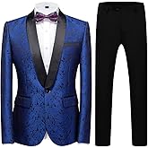 Mens Suit Slim Fit 2 Piece Formal Skinny Floral Tuxedo Suit Set Shawl Lapel for Wedding Dinner Party