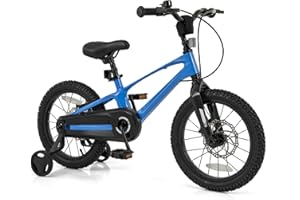 BABY JOY Kids Bike, 16" Lightweight Alloy Sporty Bicycle w/Dual Disc Brakes, Training Wheels, Body Suspension, Adjustable Han