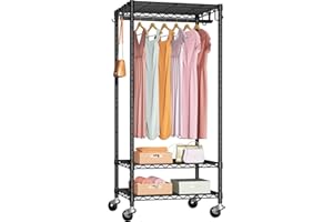 FUTASSI P6 Mini Rolling Clothes Rack Heavy Duty, Clothing Racks for Hanging Clothes, Freestanding Garment Rack with Wheels, Portable Closet Rack Max Load 360LBS, 23.6''W x 14''D x 74.6''H, Black