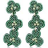 St.Patrick's Day Earrings for Women Beaded Green Leaf Dangle Earrings Lucky Shamrock Irish Earrings Festive Holiday Jewelry Party Gift