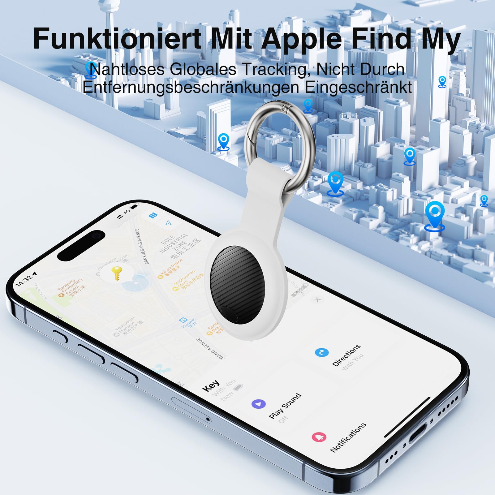 GPS Tracker - 2er Pack Smart Tracker Tags mit Apple Wo ist? (iOS NUR) mit Schutzhülle, Wasserdichter Gegenstandssucher, 100 dB Lautstärke, Bluetooth-Schlüsselfinder für Gepäck, Koffer 3