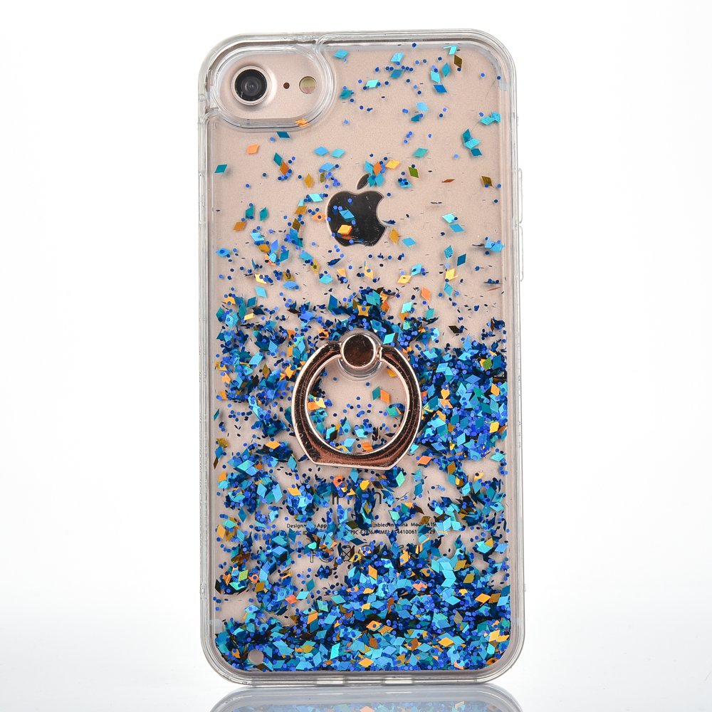 iPhone 6 Plus/ 6S Plus Case [with Tempered Glass Screen Protector],Mo-Beauty Flowing Liquid Floating Bling Shiny Sparkle Glitter Case Cover for Apple iPhone 6 Plus/ 6S Plus 5.5 Inches (Dark Blue)