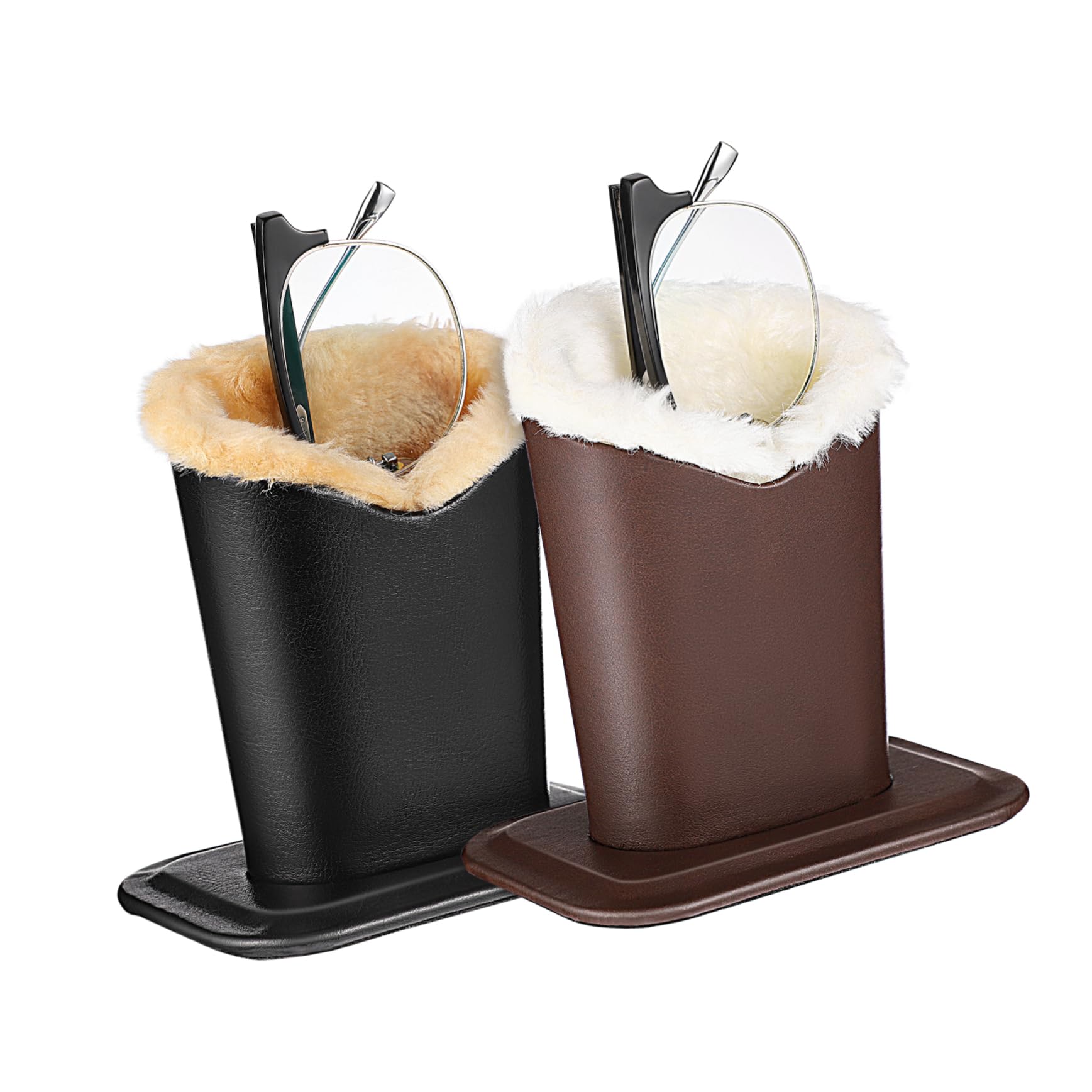NUOBESTY 2pcs Plush Lined Eyeglasses Holders Leather Glasses Stands Spectacle Storage Organizers for Office Home School