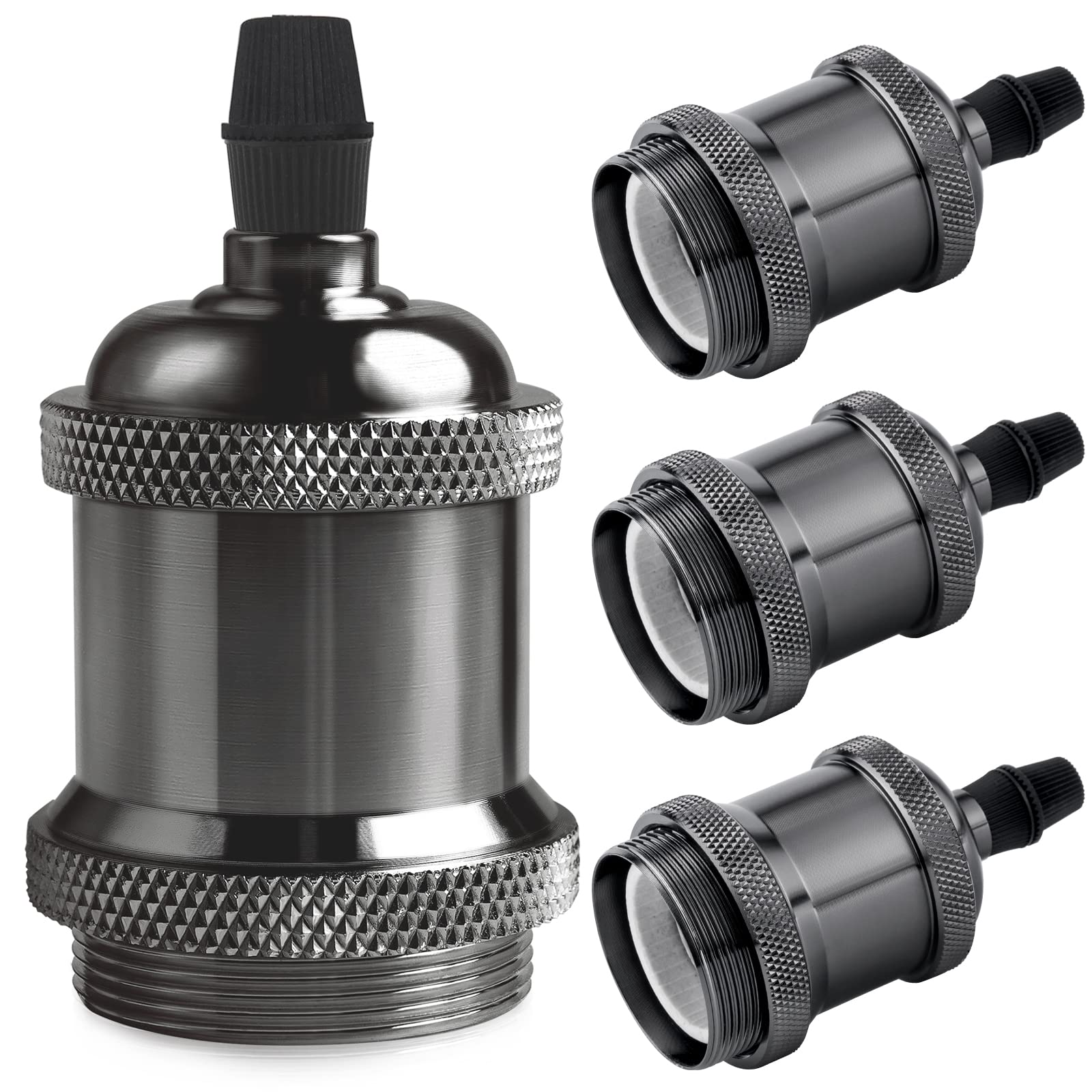 DiCUNO E27 Vintage Solid Bulb Socket, Ceramics Lampholder, Edison Screw Light Bulb Socket Adapter, Pearl Black, 4 Packs