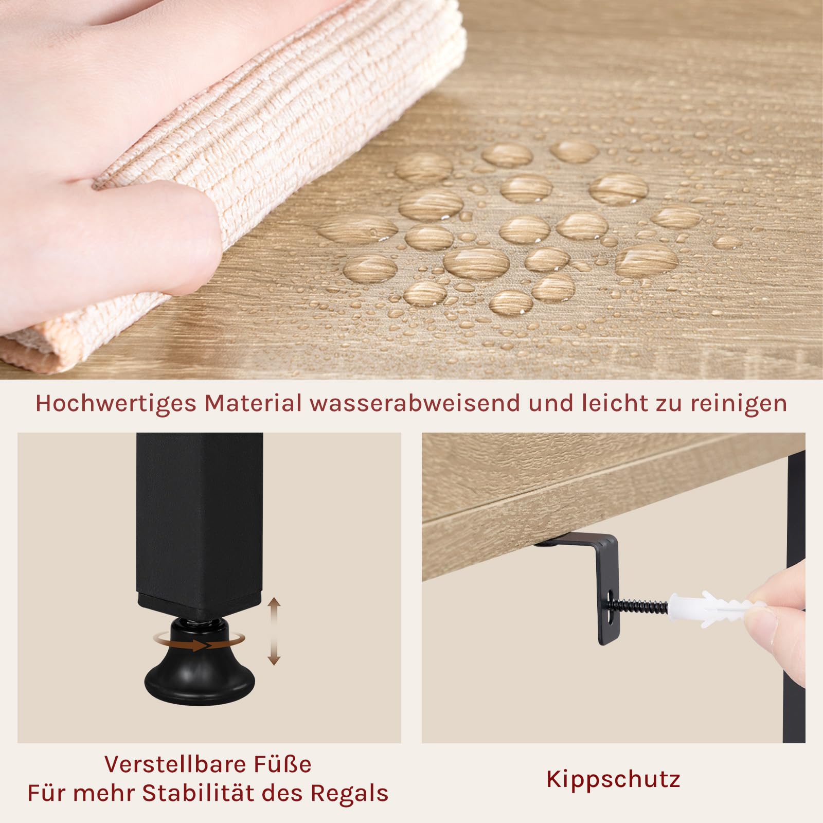 WOLTU Bücherregal, offenes Standregal mit 5 Ebenen, stehendes Regal für Wohnzimmer Schlafzimmer Arbeitszimmer, 60x160x27,5 cm, Schwarz + Helle Eiche 4
