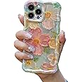 Mouzor Cute Case for iPhone 13 Pro Max, Colorful Retro Oil Painting Printed Flowers Case, Fashion TPU Floral Laser Beam Glossy Pattern Curly Waves Frame Shockproof Protective Cover for Girl Women
