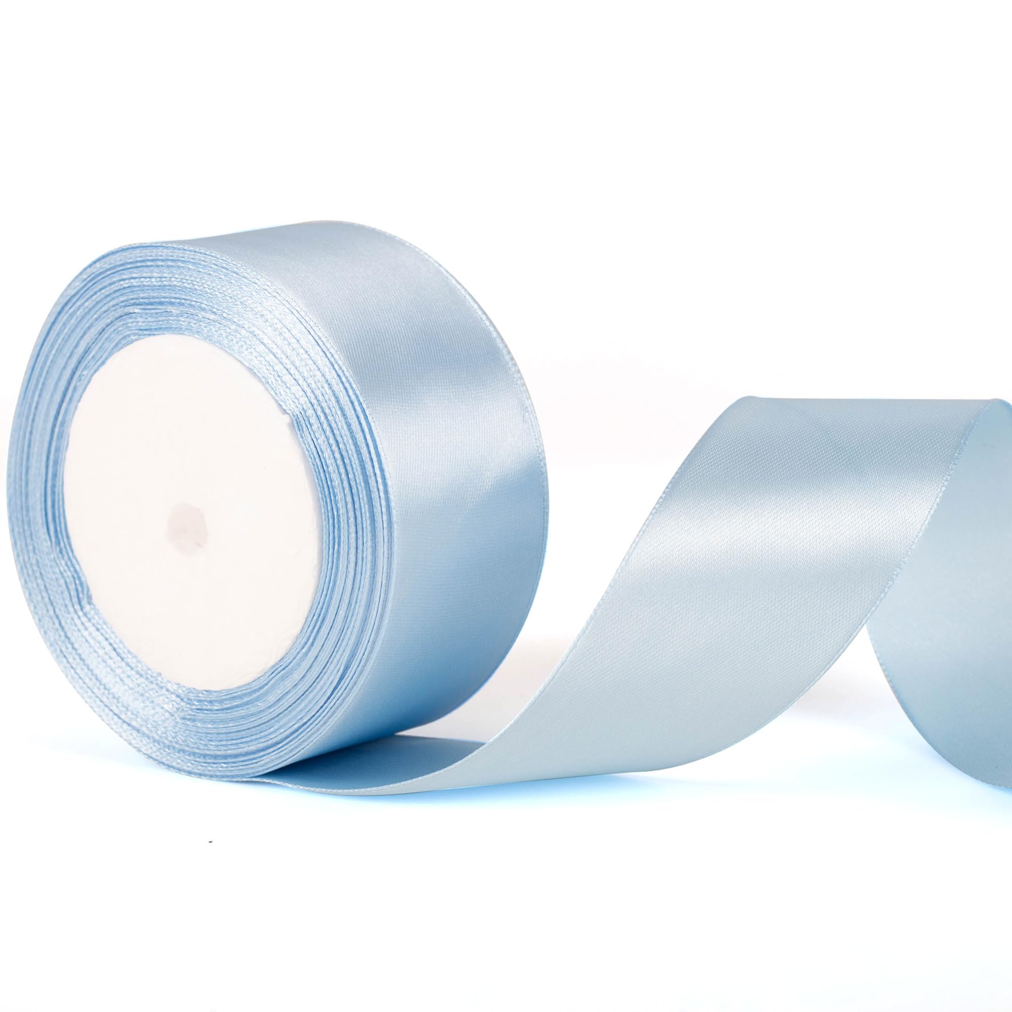 50mm Wide Baby Blue Thick Ribbon for Gift Wrapping 22m, Thick Light Blue Ribbons Fabric Satin Ribbon for Present Wrapping Christmas Florist Bouquet Cake Hair Bow Crafting Wedding Car Decoration