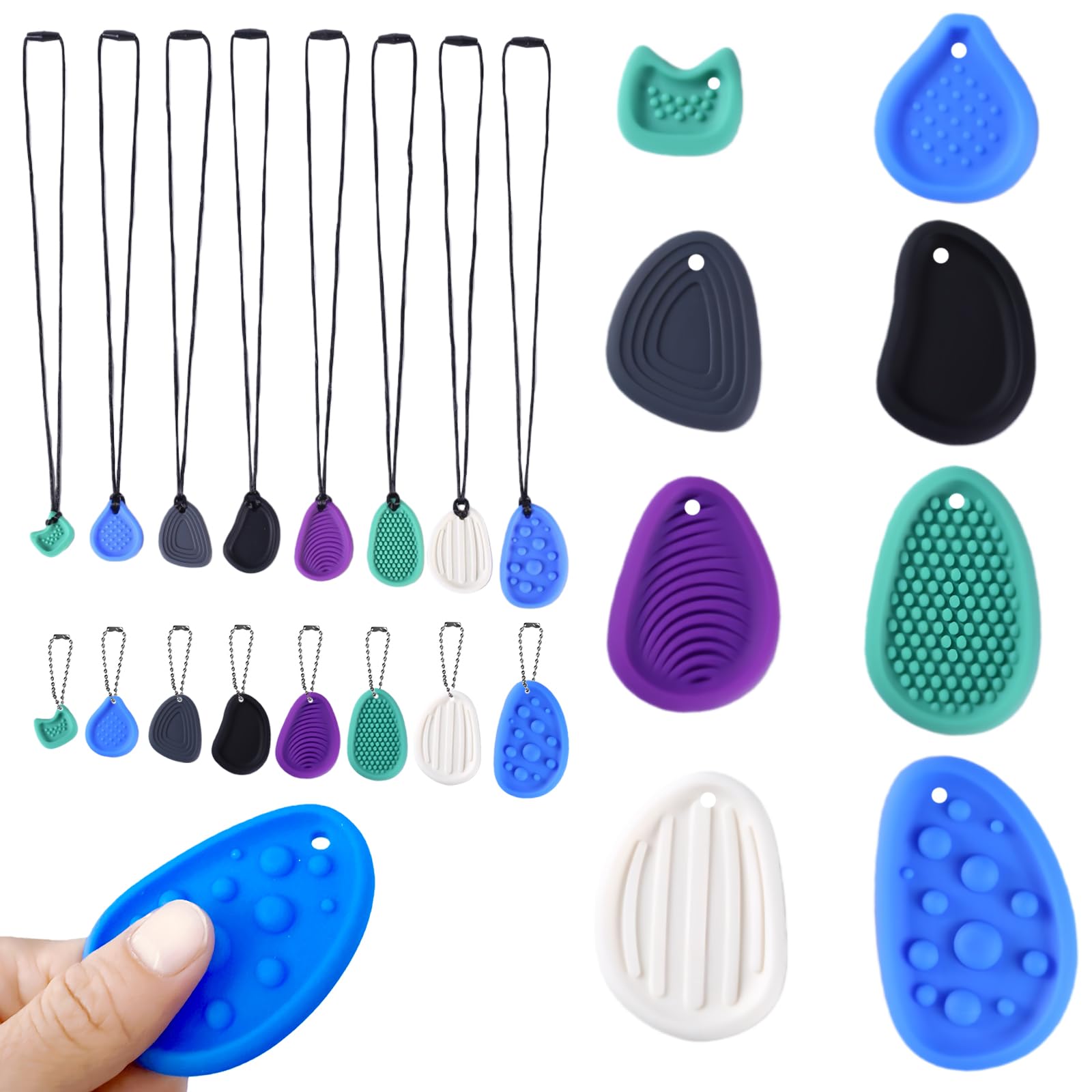 Echehi Sensory Stone Toys, 8-Pack Sensory Fidget Toys for Adults & Kids, Anxiety Relief Stress Relief with Adjustable Lanyards, Textured Fidget Keychain for Focus