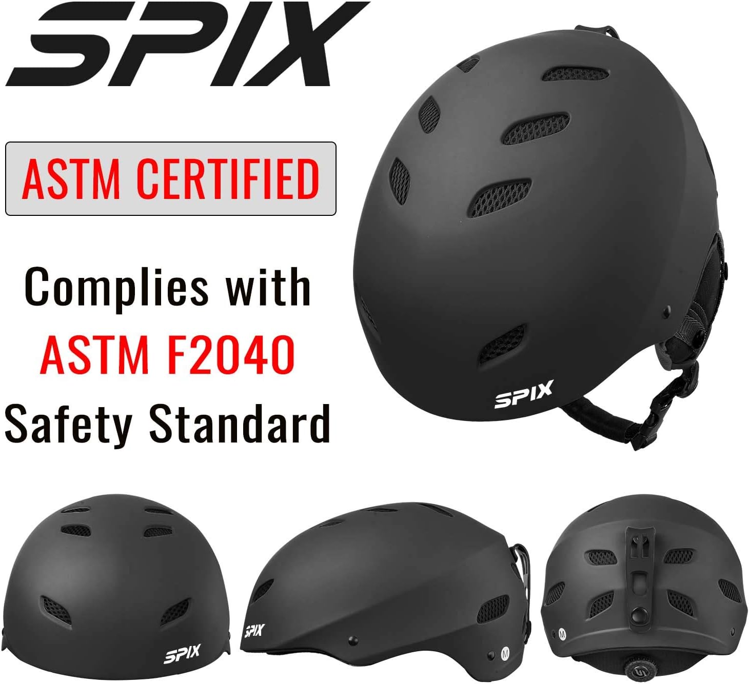 SPIX Ski Helmet Snowboard Helmet - ASTM Safety Certified Size Adjustable for Adults Youth Men and Women: Sports & Outdoors