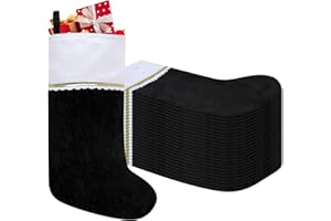Tokforty 24 Pack Felt Christmas Stockings, 19 Inches Black and White Christmas Stockings, White Cuff with Gold Trim Christmas Stockings for Family Christmas Holiday Decorations