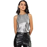 Allegra K Women's Metallic Tank Tops Shiny Sleeveless Party Disco Shirt