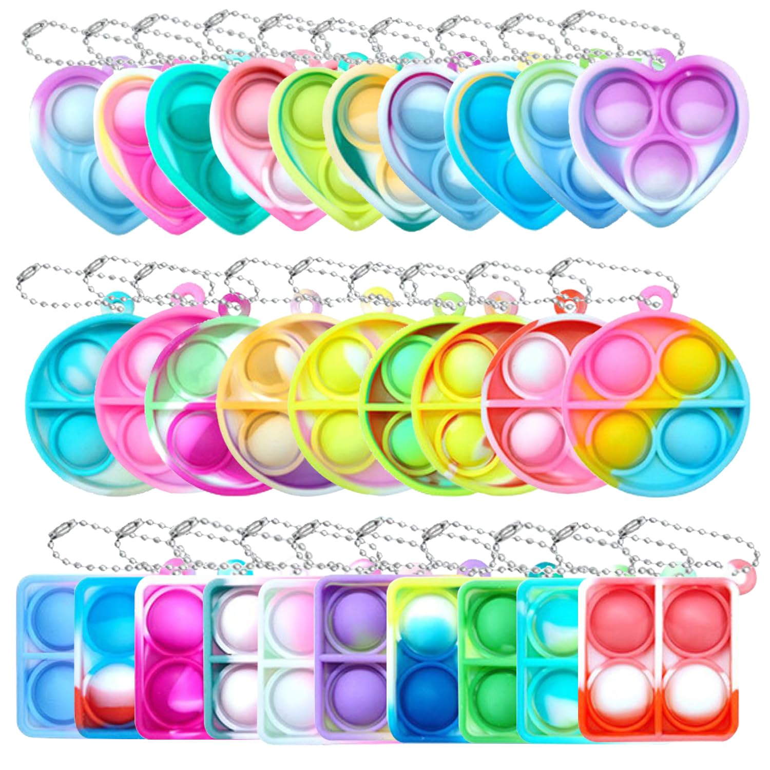Yeefunjoy 30 Pcs Fidget Keyring, Party Bag Fillers for Kids, Mini Fidget Pop Bubble Toys, Bubble Poppet Fidget Toys, Silicone Squeeze Stress Relief Sensory Toy, Game Prizes Party Favour Gifts for Kids