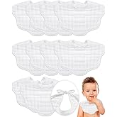 Yahenda 10 Pack Muslin Baby Bibs - White Bandana Drool Bibs, Absorbent Teething Cotton Cloths With Adjustable Straps for Unisex Newborn Infant Toddler, 0-2 Years Old