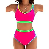 Blooming Jelly Womens High Waisted Bikini Sets Two Piece Swimsuits Modest Color Block Bathing Suits