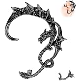 6ixGosh Gothic Dragon Ear Cuff, Stainless Steel, Gold/Silver/Black | 1PCS, Retro Dragon Earrings, Punk Snake Dragon Fish Crocodile, Cuff Wrap Cartilage Climber, For Women Men