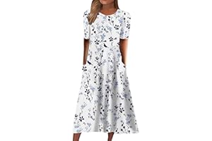 NDVYXX Casual Summer Dresses for Women 2024 Short Sleeve T Shirt Dress Printed Tunic Dress Flowy Sundress with Pockets