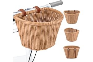 BALINGE Wicker Bike Basket Front Cargo,Ebike Basket for Cargo，Front Handlebar Storage Basket Waterproof with Adjustable Leather Straps,for Dog/Grocery Shopping/Pet Carrier,Fits Most Bicycles
