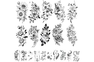 20PCS Black ins Minimalist Tattoo Various Floral Pattern Party Holiday Gift Leg Shoulder Collarbone Belly Temporary Waterproo