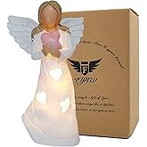 FYBW Memorial Guardian Angel Figurine with LED Light, Holding Pink Heart Angel Statue for Sympathy, Remembrance & Comfort Gift, Home Decor Keepsake