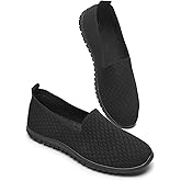 BABUDOG Women's Mesh Flats Shoes Breathable Slip on Shoes Casual Black and White Flats Comfortable Walking Shoes