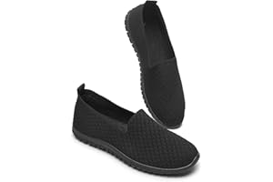 BABUDOG Women's Mesh Flats Shoes Breathable Slip on Shoes Casual Black and White Flats Comfortable Walking Shoes