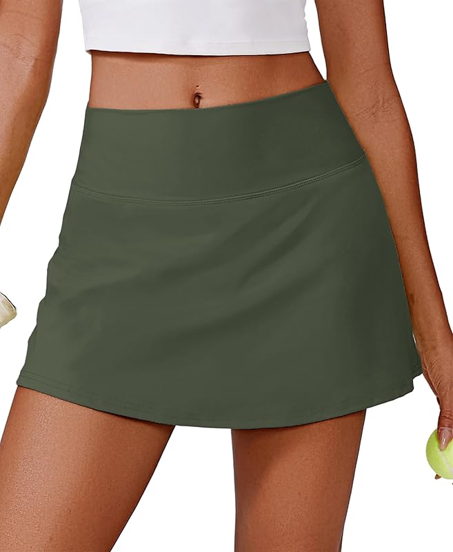 PINSPARK Womens Tennis Skirt High Waisted Golf Skort with 2 Pockets Stretchy Athletic Skirts for Workout Pickleball Running