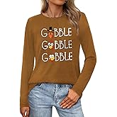 IFQ Thanksgiving Shirt for Women Gobble Turkey T-Shirt Thankful Grateful Long Sleeve Tee Tops