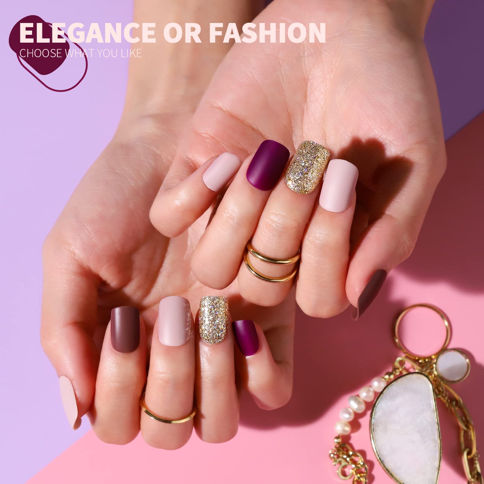 Teenitor Short Press On Nails,360Pcs Matte Acrylic Short Square Fake Nails Full Cover, Glitter Press-On False Nails, Short Press On Manicure - Image 5