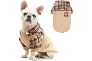 K9meme Plaid Dog Hoodie for Small Medium Large Dogs,Warm Dog Sweatshirt with Hat and Leash Hole, Dog Clothes for Puppy Bulldog XS S M L Sized Breeds Dogs, Soft Pullover Fleece Dog Sweater