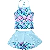 Girls Tankini Swimsuit Mermaid Bathing Suits Criss-Cross Strap Adjustable Summer Beach Two Piece Swimwear Size 4-12