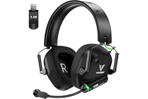 Vakedy Wireless Gaming Headset for PC, PS5, PS4, Mac, Switch, 2.4GHz USB Dongle Headphones with Mic, Bluetooth 5.4, 50mm Driver, Stereo Sound, Cool Lighting, 50H Battery-Black/Green