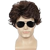 yuehong Mens Short Brown Curly Wig Fashion Party Cosplay Costume Wigs Heat Resistant Synthetic Fibers Fluffy Durable Breathable Hair