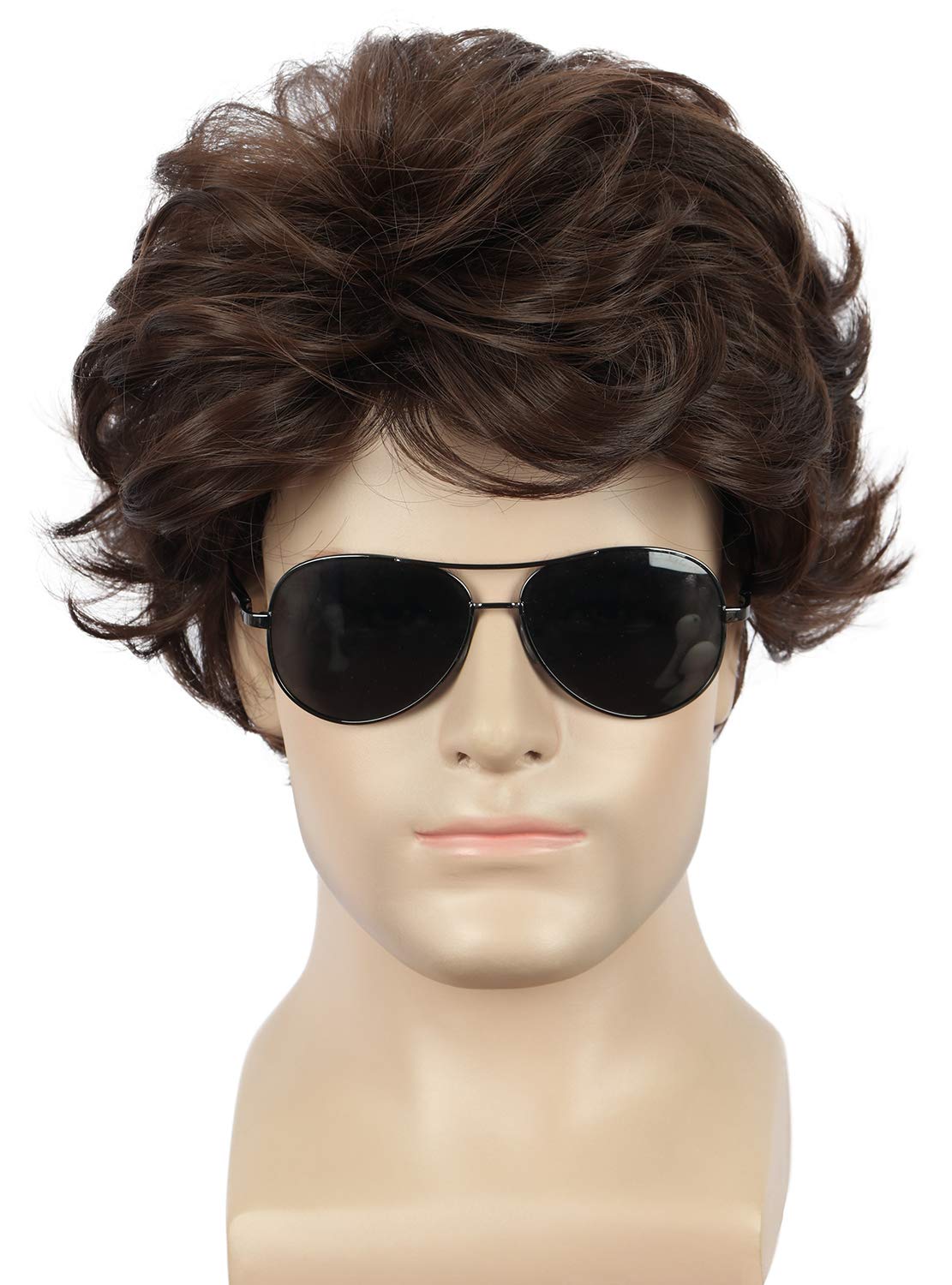 Yuehong Men Short Curly Brown Cosplay Party Wig Film Costume Hair Heat Resistant Synthetic Fibers Soft Durable Breathable Wig