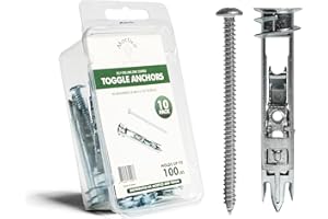 Mortice and Tenon Easy Anchor Toggle Bolts & Screws kit | Extra Zinc Coating | Hang Towl Bars, Curtains, Bathroom Mirror ect. | (#8 x 2-1/2") 10 Pack | Holds 100lbs