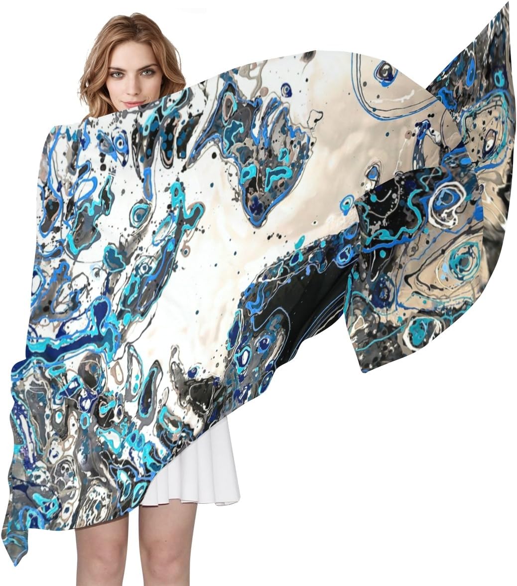 LORVIES Abstract Water Drops Silk Scarf Lightweight Long Scarf Shawl Wrap for Women