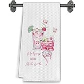 Elefeltclave Coquette Pink Bow Cocktail Mahjong Kitchen Towels, Mahjong Accessories Gifts Dish Tea Towels for Kitchen Decor, Cocktail Lovers Gifts Decorative Hand Towel, 16x24 Inch