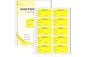 HKSZEH 300 Visitor Badges Stickers Visitor Log Book with Carbon Copy Visitor Pass Stickers with Carbonless Visitor Name Tags Guest Registry Log Book for School Business Church
