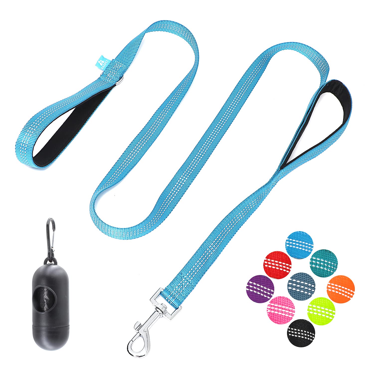 BAAPET Two Handle Dog Leash, Dual Soft Padded Handles with Traffic Control Handle Leash for Small Medium or Large Dogs (3/4'' x 5 FT, Blue)
