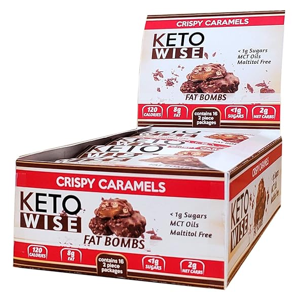 KETO WISE FAT BOMBS – MADE WITH CHOCOLATE CONTAINING MCT OIL – LOW FAT, LOW CARB AND KETO FRIENDLY SNACK – 8G FAT, 1G NET CARBS | CRISPY CARAMELS, PACK OF 16